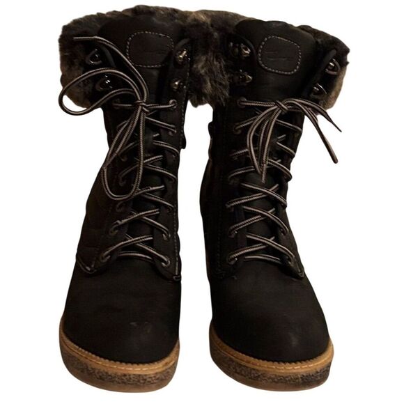 Vintage Havana Women's Black Ankle Boots Faux Fur Lined Lace-Up - Picture 5 of 6